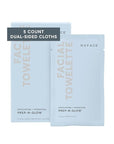 NuFACE Prep-N-Glow Facial Towelettes - 2-in-1 Exfoliating + Cleansing Makeup Remover Wipes, Hyaluronic Acid Travel Face Wipes to Hydrate & Brighten for Glowing Skin - 5 Individually Wrapped Cloths