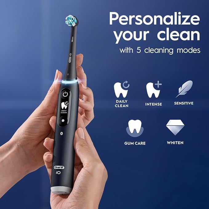 Oral-B iO Series 6 Rechargeable Electric Toothbrush with Visible Pressure Sensor to Protect Gums, 2 Minute Timer, 5 Cleaning Settings, 1 Replacement Toothbrush Head, and Travel Case, Grey Opal