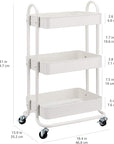 Amazon Basics 3-Tier Rolling Utility or Kitchen Cart, Lockable Wheels, Multifunctional Storage, White