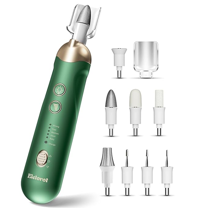 Manicure Kit for Women Men Baby: Eletorot Professional Pedicure Nail File, 8 in 1 Electric Nail File Set, Cordless Pedicure Tools for feet, 5 Speeds Manicure Set, Toe Nail Grinder Kit for Thick Nails