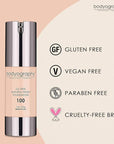 Bodyography Natural Finish Foundation Makeup (Light #100) Oil-Free Gluten-Free, Paraben-Free, 1 oz