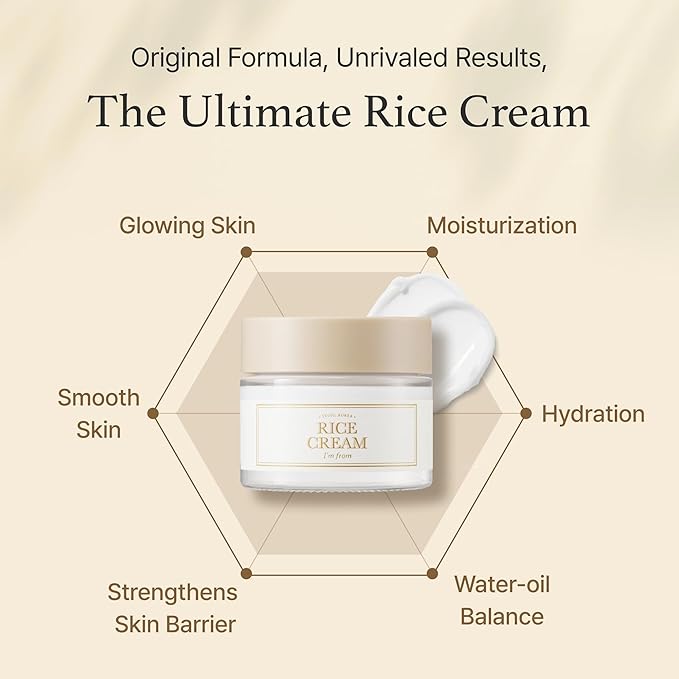 I'm from Rice Cream 1.76 Ounce, Rice Bran Essence with Ceramide, Glowing Look, Improves Moisture Skin Barrier, Deep Nourishment, Smooths and Evens Skin Tone, K-Beauty