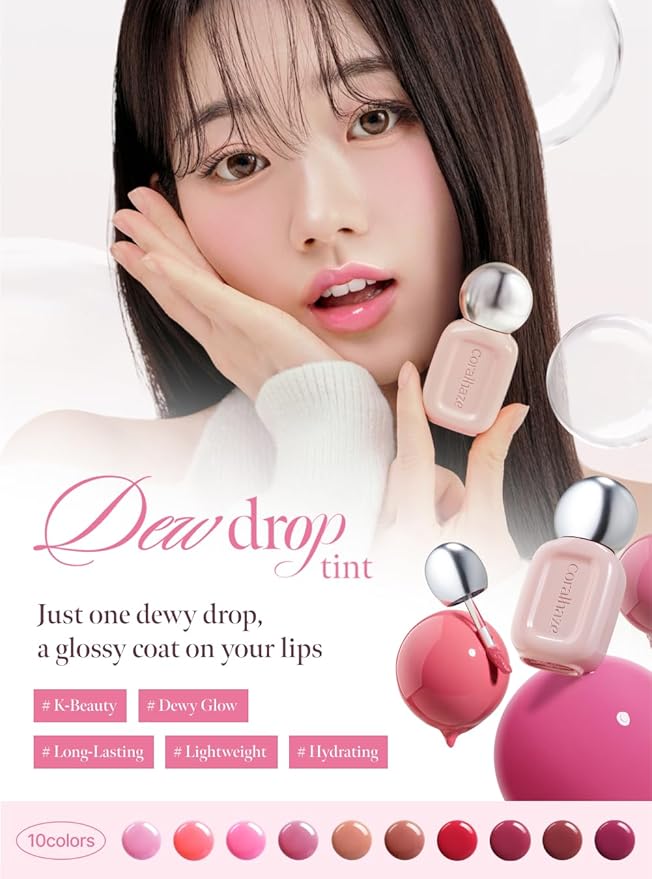 Dew Drop Tint #205 Honeydew 4.5g, Hydrating, Glossy, Lightweight Lip Stain with High-shine, Long Lasting Color with Moisturizing Lip Drop, Dewy Finish, Korean Beauty Makeup