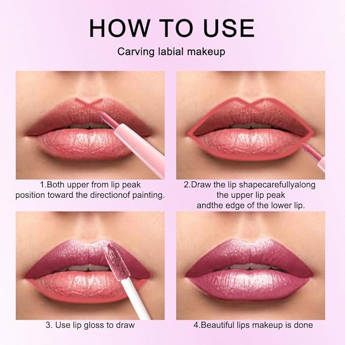 evpct Mauve Pink Metallic Glitter Lip Liner and Lipstick Combo Lip Gloss Stain Set Makeup for Women Long Lasting Waterproof 24, Dusty Rose Metallic Shimmer Frosted Iridescent Glossy Liquid Lipstick 16