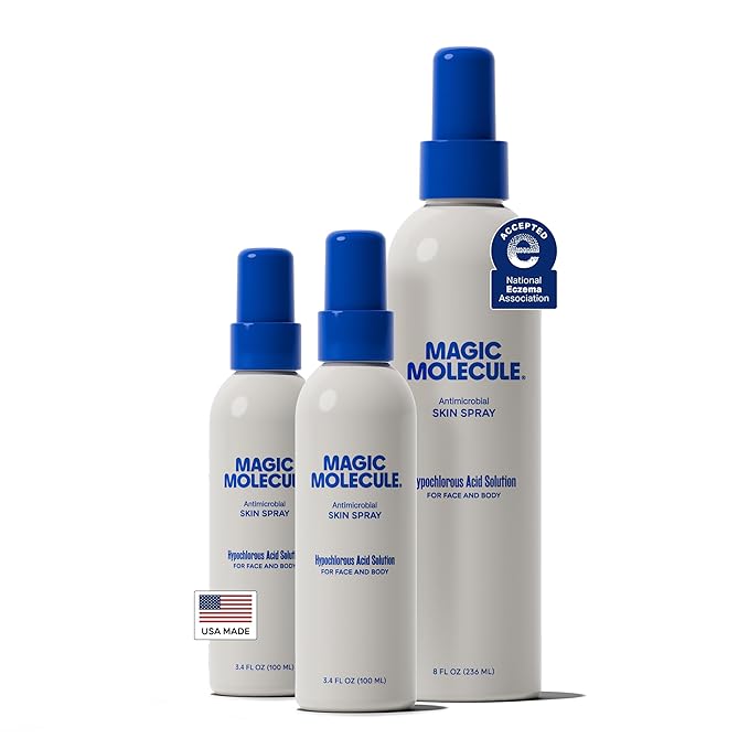 Magic Molecule Hypochlorous Acid Spray – Soothing Facial Mist for Redness & Irritated Skin – Cleansing & Purifying – Everything Home & Travel Bundle (1x 8oz + 2x 3.4oz)