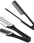Chengu 2 Pcs Boar Bristle Brushes - Double Sided Clamp Brush and Flat Iron Comb for Straightening Knotty, Unkempt Hair (Black White, Black)