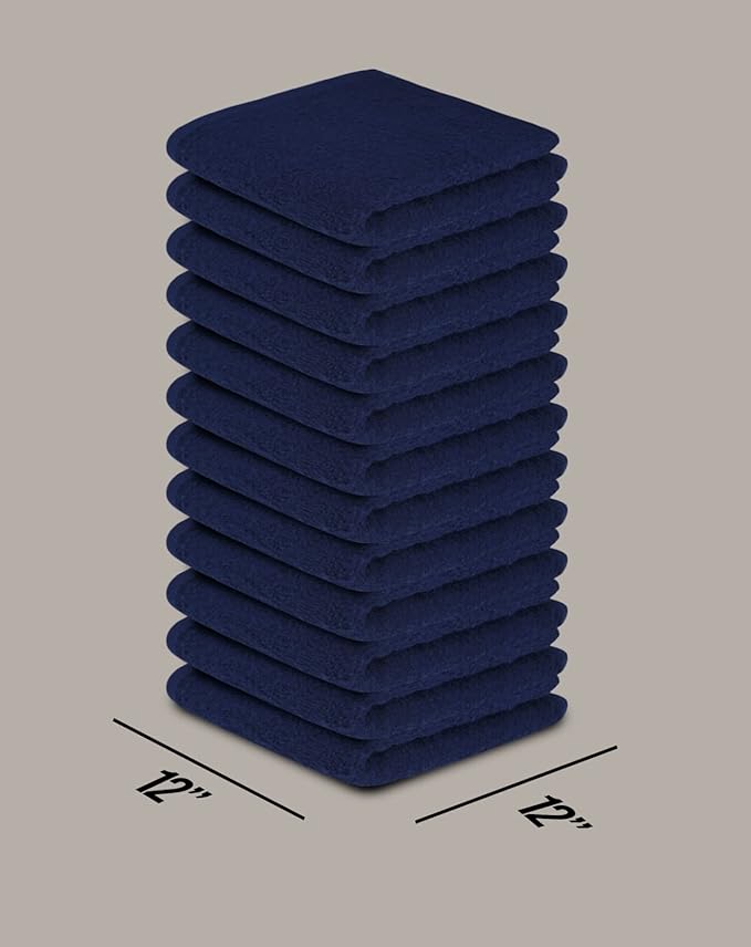 Softolle 100% Cotton Washcloths 60 Pack (12x12 Inches) Soft, Highly Absorbent Washcloth, Face Towels, Wash Cloths for Face, Ring Spun, Bulk Pack (Navy Blue)