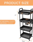 4 Tier Rolling Utility Cart with Drawer,REBECAT Utility Cart Made of Multifunctional Storage Organizer Tool for Kitchen,Bathroom,Living Room,Office(Black)