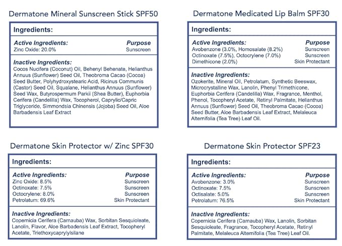Dermatone Outdoor Protection Gift Pack | Contains 4 of our Sunscreen, Skin Protection Products | Classic Tin, Z-Cote, Mineral Sunscreen Stick & 2 Medicated Lip Balms