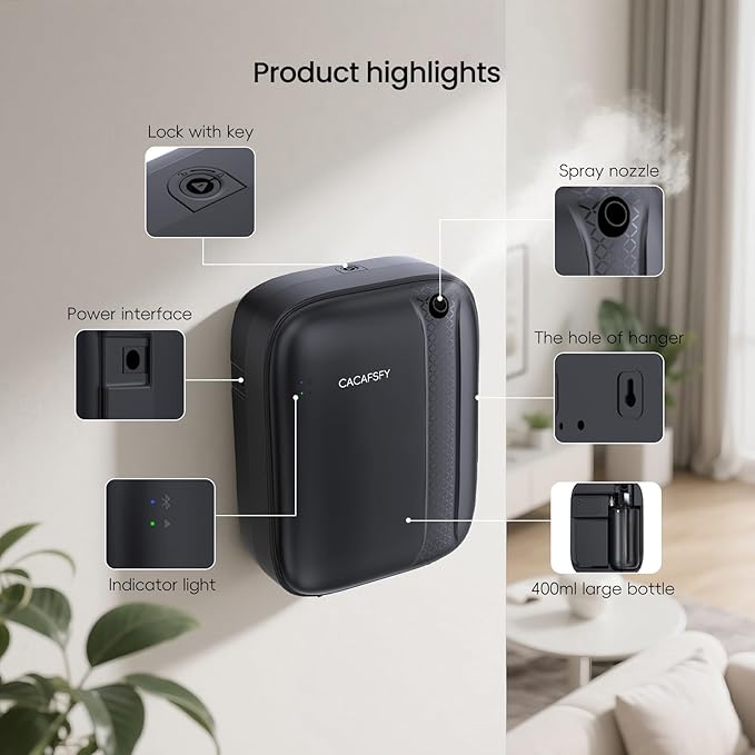 Waterless Essential Oil Diffuser,(Two 50ml Fragrances Included) 2000 Sq.Ft Coverage 400ml Capacity Hotel Scent Diffuser,Cold Air Tech, App & Button Control,Scent Diffusers for Home Large Room (Black)