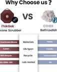 iTokGoK® Premium Silver-Infused Double-Sided Design 2-in-1 Silicone Body Brush Scrubber,Body Buffer Scrubber for Sensitive Skin, Ergonomic No-Slip Handle, Long-Lasting & Easy to Clean - Burgundy