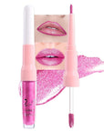 evpct Hot Pink Metallic Glitter Lip Liner and Lipstick Combo Lip Gloss Stain Set Makeup for Women Long Lasting Waterproof 24, Rose Pink Frosted Metallic Shimmer Glossy iridescent Liquid Lipstick 07