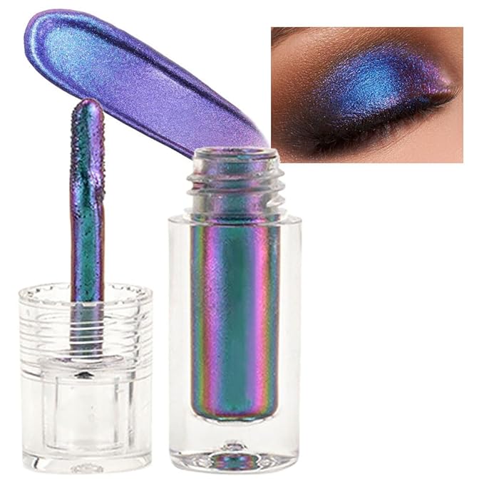 Purple Teal Duochrome MultiChrome Chameleon Liquid Metallic Eyeshadow, High-Impact Multi-Dimensional Finish, Purple Blue Silky Smooth and High Pigment Holographic Glitter Eyeshadow Makeup (#04)