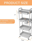 4 Tier Rolling Utility Cart with Drawer,REBECAT Utility Cart Made of Multifunctional Storage Organizer Tool for Kitchen,Bathroom,Living Room,Office(Gray)
