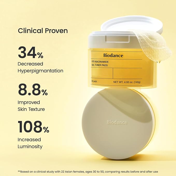 Biodance Vita Niacinamide Gel Toner Pads, Dark Spot Corrector, Evening Skin Tone, Hydrating for Sensitive Skin, Gentle Exfoliating Toner Pads with Vitamin C, Korean Skincareㅣ4.93 fl.oz.(140g)*60Pads