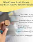 Earth Mama Lady Face® Tinted Mineral Sunscreen Face Stick SPF 40 Light/Medium Tint | Contains Organic Shea & Cocoa Butter | Foundation + Concealer Blends with Most Skin Tones
