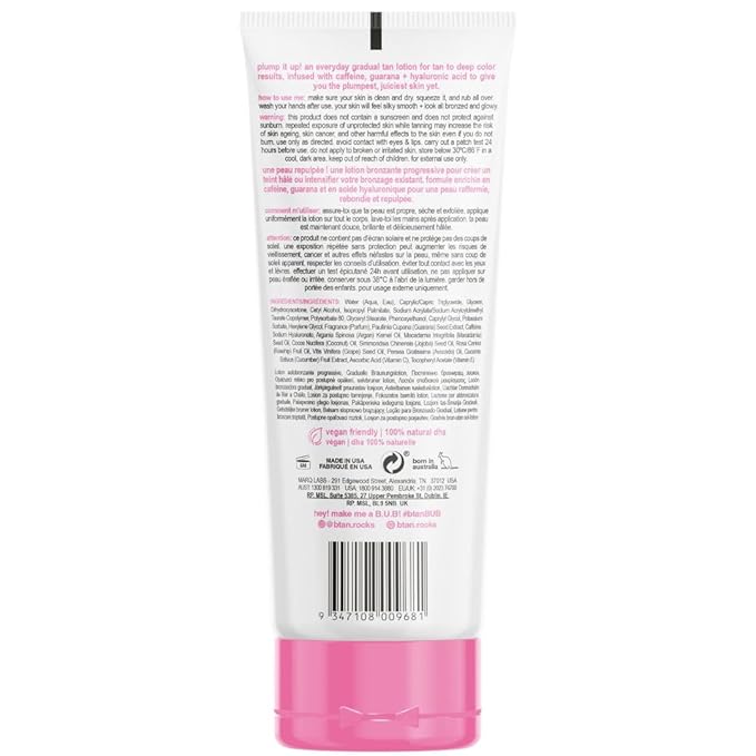 b.tan Dark Gradual Self Tanning Lotion | Plump Up the Bronze Everyday Glow Lotion - Develop a Bronzed Glow, Sunless Tanner Infused With Hyaluronic Acid, No Fake Tan Smell 8 Fl Oz