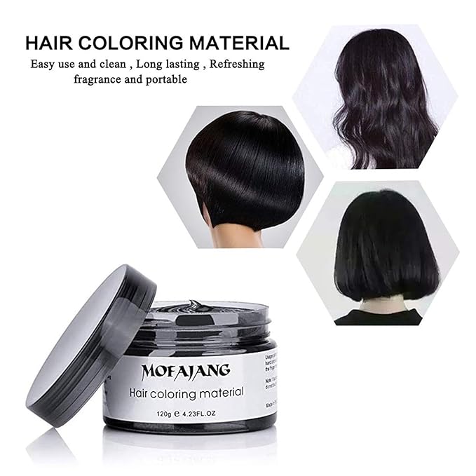 Hair Wax Color, Black, Hair Wax Dye Hair Styling Clay 4.23 oz - Easy Washout Black Hair Color Wax for Halloween Party, Cosplay