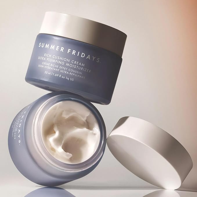 Summer Fridays Rich Cushion Face Cream - Ultra Plumping Barrier Repair Cream + Makeup Primer - Infuses Skin with Rich Hydration from Glycerin + Squalane - Non-Comedogenic + Fragrance-Free (1.69 Oz)