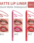 evpct 3Pcs Red Rose Deep Pink Vermilion Red Matte Long Lasting Wear Lip Liner Pencils Makeup Set for Shaping & Sculpting Lips, No Transfer Waterproof Lip Liner Crayon lipliners Lipstick Pencil 1+15+17