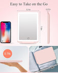 FUNTOUCH Rechargeable Travel Makeup Mirror with 72 Led Lights, Portable Lighted Makeup Mirror, 3 Color Lighting, Dimmable Touch Screen, Type C, Tabletop LED Folding Cosmetic Vanity Mirror (Pink)