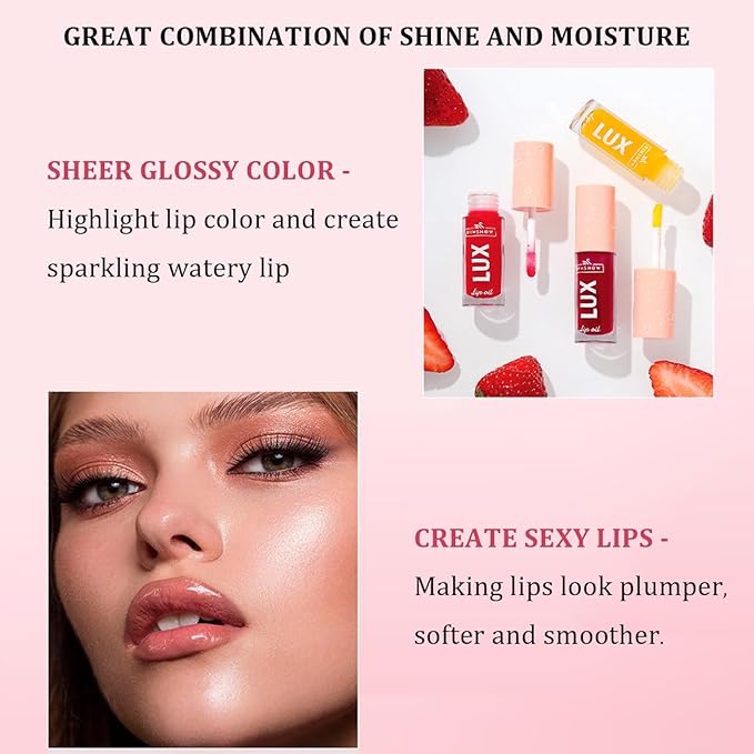 Lip Oil Pack- 6 Colors Lip Glow Oil Set Tinted Plumping Lip Oil Hydrating Transparent Lip Oil, Moisturizing Lip Gloss oil for Girl Lip Care Makeup