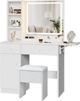 Haewon White Vanity Desk with Lighted Mirror and Charging Station, Makeup Vanity with 3 Color Modes and Adjustable Brightness, Dressing Table Set with Storage Drawers, Cabinet and Chair for Bedroom