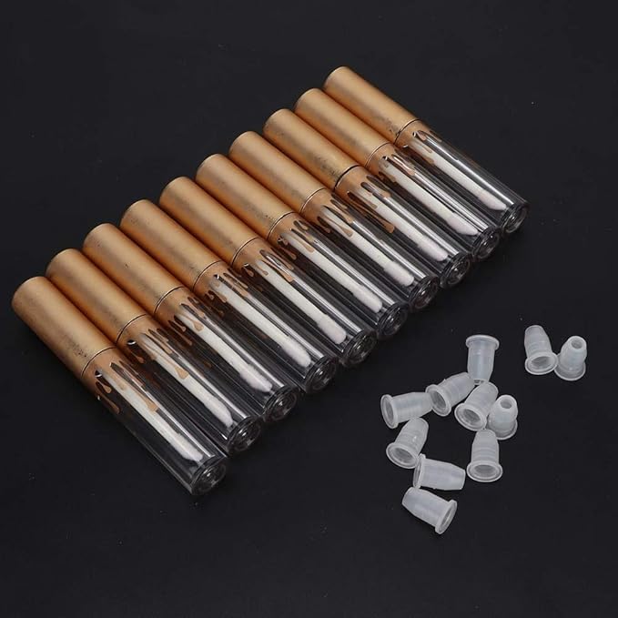 10 pcs Empty Lip Gloss Tubes, Transparent and Glod Plastic Lip Gloss Tube Containers DIY Lipstick Balm Travel Makeup Transparent Bottle With Matte Gold Cap Lip Gloss Bottles