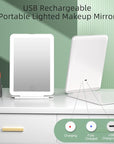 FUNTOUCH Rechargeable Travel Makeup Vanity Mirror with 72 LED Lights, Portable Lighted Beauty Mirror, 3 Lighting Modes, Dimmable Touch Screen, Tabletop Folding Cosmetic Mirror with Storage Bag