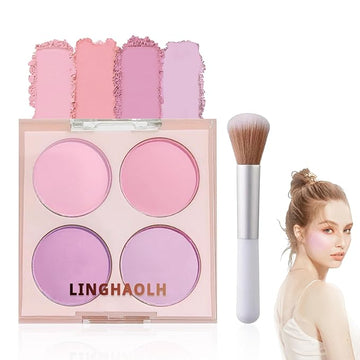 4 Colors Blush Palette for Cheeks - Face Matte Contour Makeup Palette, Buildable Shimmer Facial Cheek Blusher Shades, Blendable Cosmetic With Brush 02
