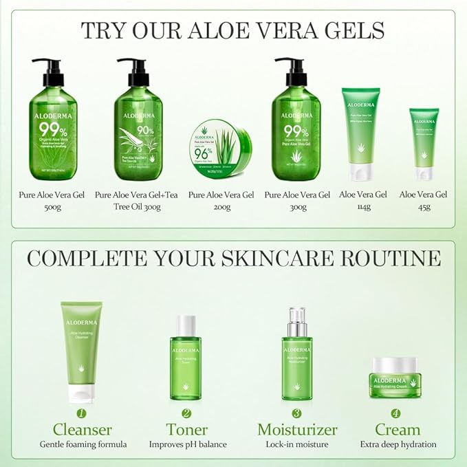 Aloderma Age-Defying 24K Gold Leaf Aloe Flower Essence Gel, Made within 12 Hours of Harvest - Luxurious Aloe Gel with Allantoin & Hyaluronic Acid for a Glowing, Shimmering, Youthful Complexion, 7oz