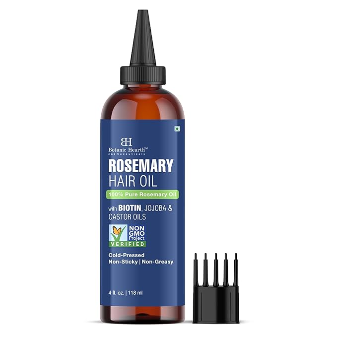 Botanic Hearth 100% Pure Rosemary Oil For Hair Growth | Infused with Biotin, Jojoba & Castor Oil | Hair Oil Repairs Dry Damaged Hair, Strengthening, Healthier - Hair Tonic, 4.0 fl oz