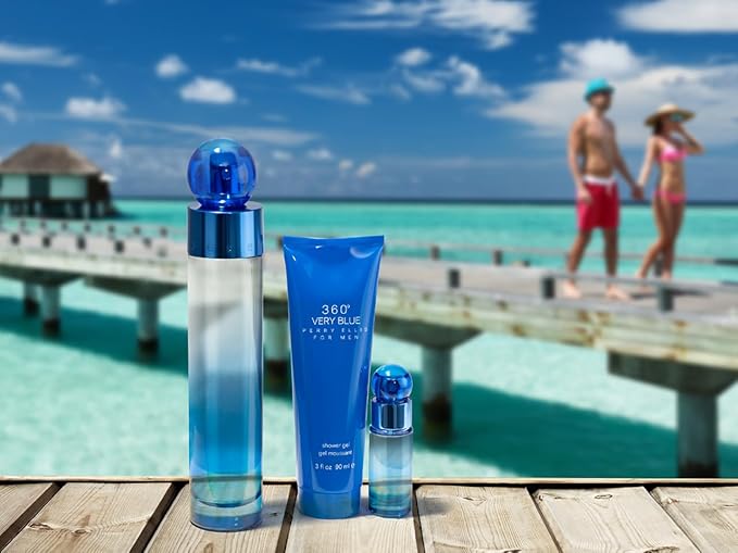 Perry Ellis 360 Very Blue for Men - 3 Pc Gift Set 3.4oz EDT Spray, 0.25oz EDT Spray, 3oz Shower Gel