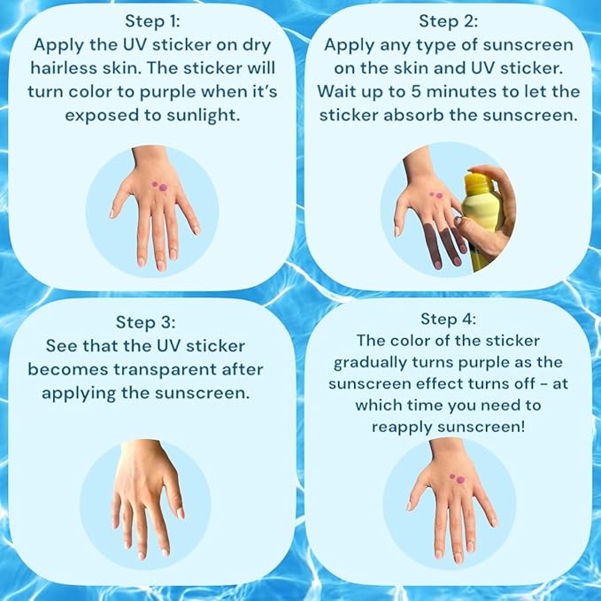 UV Stickers for Sunscreen - 36 PCS UV Detection Stickers, Kid Friendly Sun Protection Reminder, Sunscreen Patches, Summer and Beach Vacation Essentials (36)