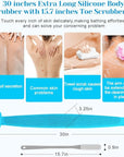 Inmorven Back Scrubber for Shower, 30" Double-Sided Back Brush with 15.7" Long Handle Toe Cleaning Brush, Silicone Foot Scrubber for Exfoliating and Massaging Feet
