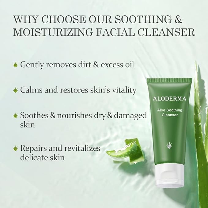 Aloderma Soothing Cleanser for Sensitive Skin Made with 76% Organic Aloe Vera and Allantoin to Calm & Gently Cleanse Damaged Skin, 3.5oz