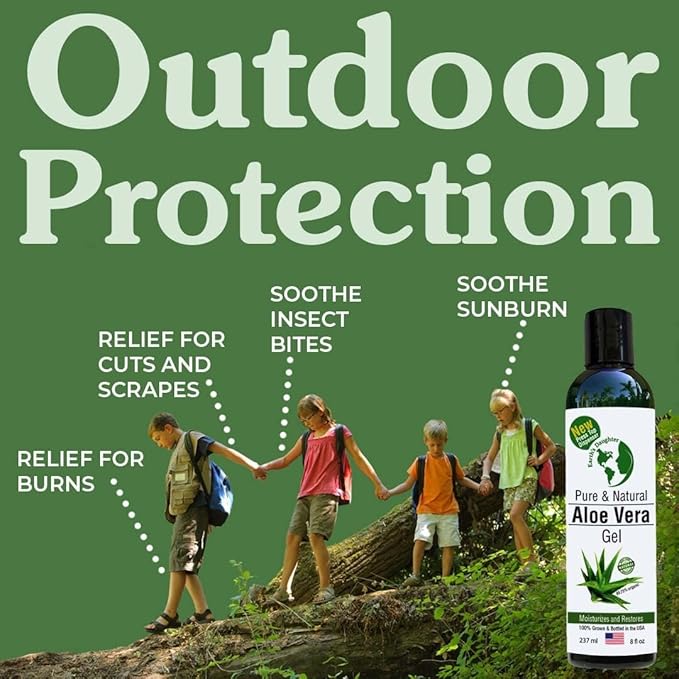 Earth's Daughter Organic Aloe Vera Gel from Fresh Cut 100% Pure Organic Aloe leaves – Fast Absorbing for Face, Skin, Hair & Body – Vegan, Unscented, Natural - 8 Oz USA Made