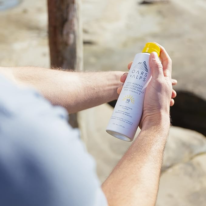 Oars + Alps Sunscreen Spray for Face & Body, SPF 50 Spray Sunscreen Infused with Vitamin E & Antioxidants, Water & Sweat Resistant, All Skin Types, Lightweight, Hydrating, 6oz, 2pk