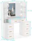 PAKASEPT Vanity Set with Lighted Mirror, 43'' Makeup Vanity with Charging Station, Vanity Desk with 9PCS LED Bulb, Storage Shelves, 7 Drawers for Bedroom(No Stool)