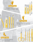 Manicure Set Professional Nail Clippers Pedicure Kit, 16 pcs Stainless Steel Nail Care Tools Grooming Kit with Luxurious Travel Leather Case for Thick Nails Men Women Gift (Yellow)