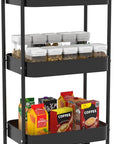 3-Tier Metal Utility Rolling Cart, Multi-Functional Storage Trolley for Office, Living Room, Kitchen, Movable Storage Organizer with Wheels, Black