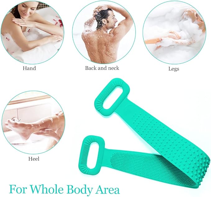 Inmorven Exfoliating Back Scrubber for Shower with Handles, 30 Inch Double-Sided Back Exfoliator Body Scrub Towel, Exfoliating Washcloth Bath Tool for use in Shower, Clean Skin for Men & Women (Green)