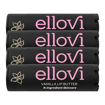 Ellovi Natural Lip Butter Lip Balm - Vanilla - Pure Enough to Eat - Made With Just 6 Vegan Ingredients - 100% Natural & Organic Moisturizing Lip Care for All Day Hydration (4-Pack)