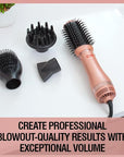 CHI Volumizer 4-in-1 Blowout Brush, Hair Dryer for Smooth, Silky & Shiny Hair, Four Interchangeable Attachments for Versatile Styling, Rose Gold