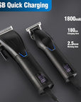 Professional Hair Clippers Trimmer Kit,Cordless Hair Clippers for Men,Barber Fading Clipper and Zero Gap T-Blade Trimmer Set with LED Display for Mens Gifts (Black)