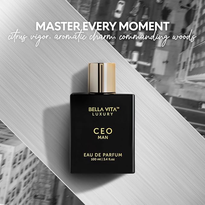 BellaVita Luxury CEO Man Perfume for Men (3.38 fl.oz) | Long-Lasting Men's Perfume with Lemon, Lavender, Tonka Vetiver & Moss Fragrance for Man | CEO Parfum for Men | Vegan & Cruelty-Free Fragrance