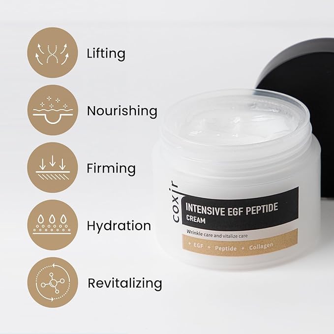 coxir INTENSIVE EGF PEPTIDE CREAM l Day&Night Firming Cream l EGF(Epidermal Growth Factor), Peptides, Niacinamide, Panthenol, Collagen l Korean Skincare [50ml/1.69fl.oz]