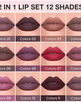 evpct Retractable 1Pcs Lip Liner Pencils and 1 Pcs Lip Gloss Makeup Set for Shaping & Sculpting Lips, Plum Long-Lasting Waterproof Longwear Matte Rich Lip Colors Liner Crayon Liquid Lipstick 11#