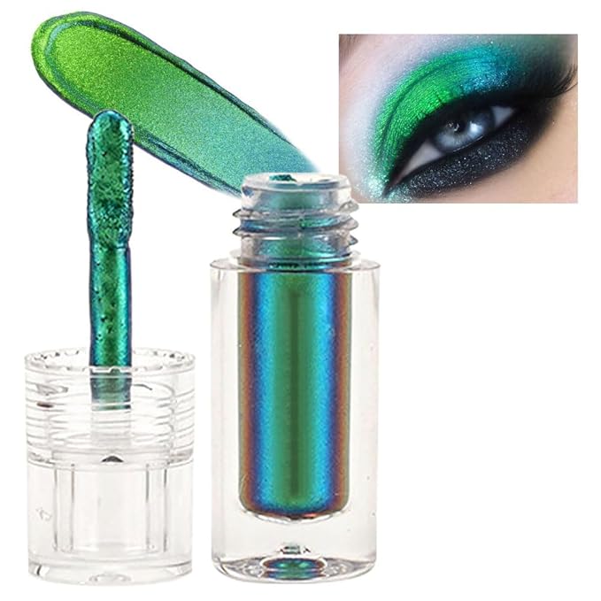 AMY'S DIARY Green Teal Duochrome MultiChrome Chameleon Liquid Metallic Eyeshadow, High-Impact Multi-Dimensional Finish,Green Silky Smooth and High Pigment Holographic Glitter Eyeshadow Makeup (#03)