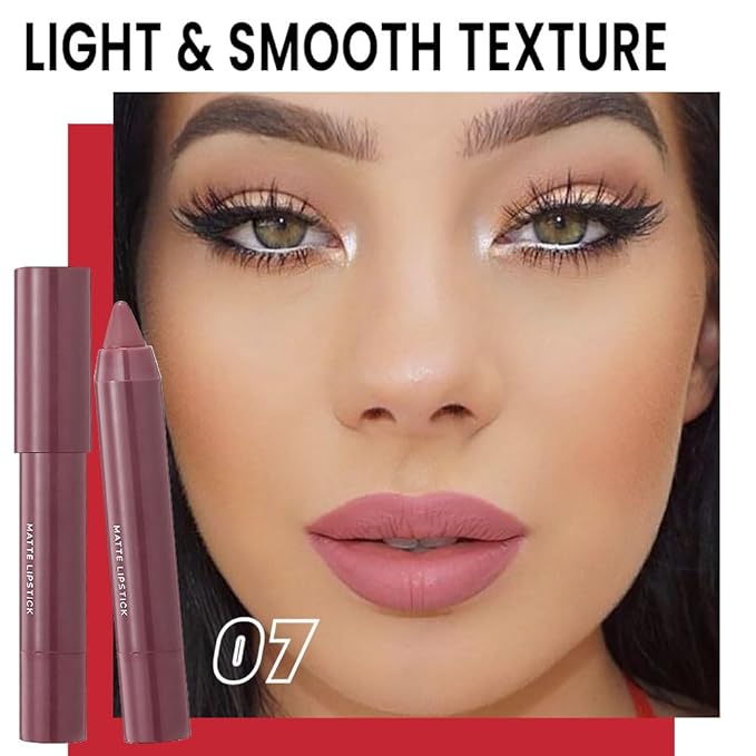 BINGBRUSH Crayon Matte Longwear Lipstick Pack Set,Moisture Smooth Color Stick Ultimate Lip Crayon for Makeup Collection - 24 hour lipstick waterproof and smudge proof Velvet Lipgloss (07#)